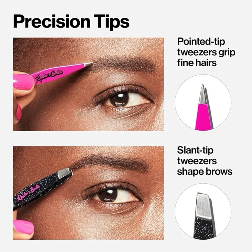 New Revlon X Barbie Slant and Point Tweezer Set Travel Pouch Pink Beauty Tools - Picture 3 of 6